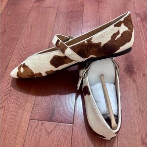 INC International Concepts Brown and White Cow Hair Mary Jane Flats [NWOT]